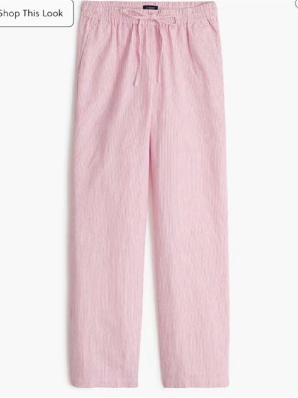 J. Crew Linen-cotton blend slim wide-leg drawstring pant in white vivid begonia